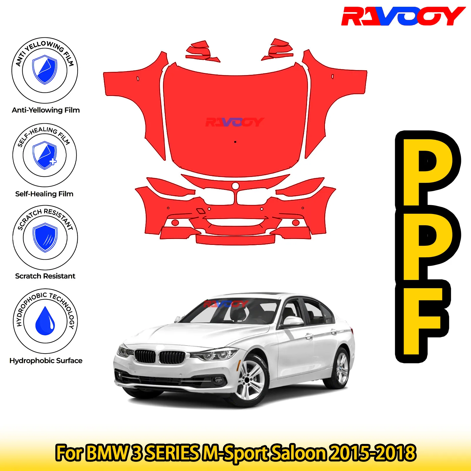 

Для BMW 3 SERIES M-Sport Saloon 2015-2018 глянцевый матовый черный предварительно вырезанный передний комплект PPF, защитная пленка для краски