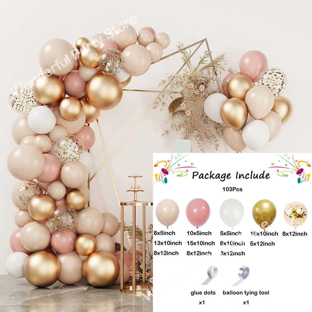 103Pcs Macaron Orange Balloon Garland Arch Kit Retro Pink Gold White Confetti Balloons for Wedding Birthday Party Baby Shower