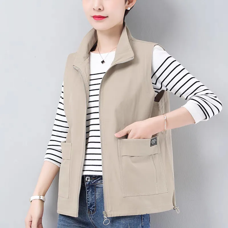 Gilet à col montant de couleur Pure pour femmes de 40 à 60 ans, Cardigan ouvert pour personnes d'âge moyen et ly, nouvelle collection automne 2025