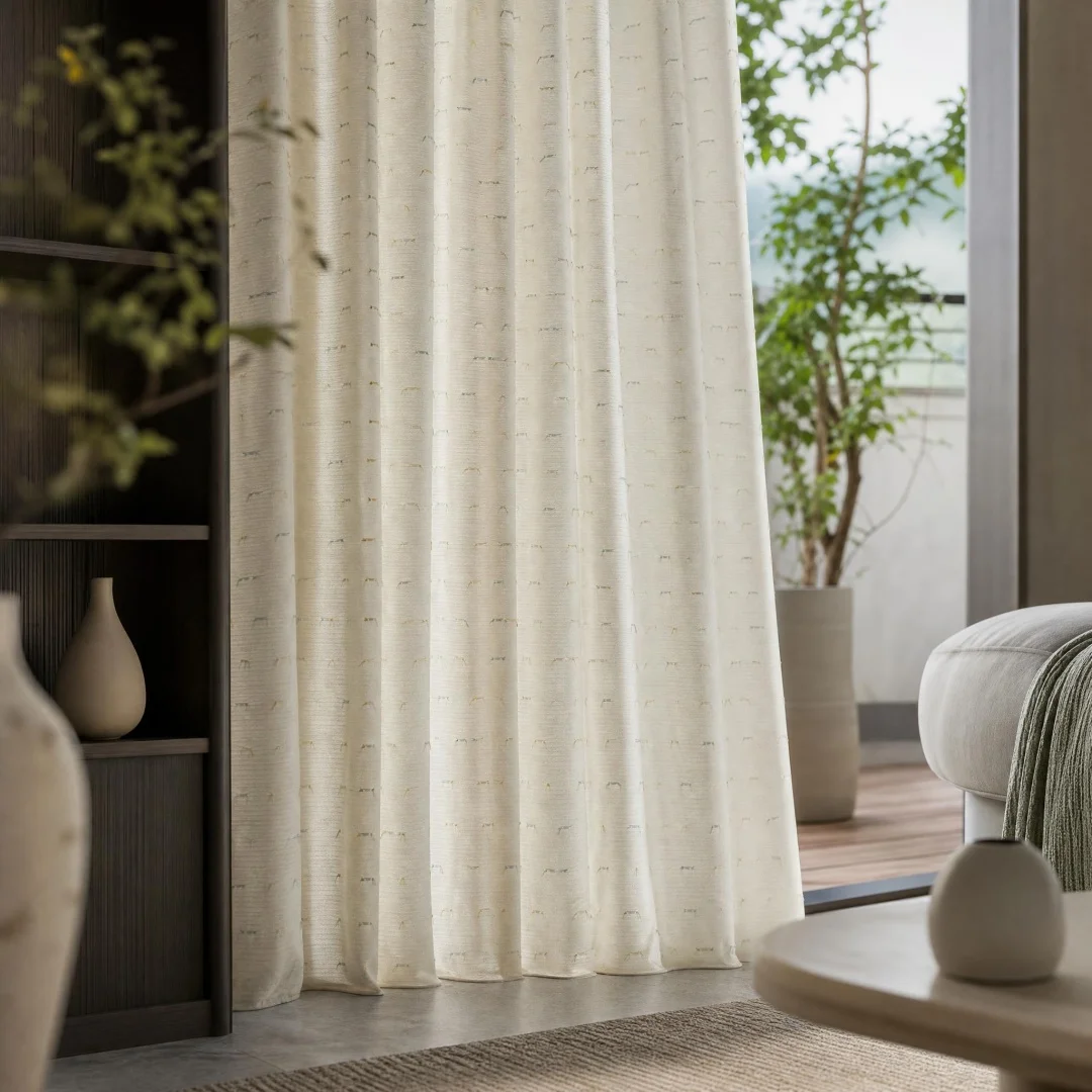 Minimalist Linen Curtains,Delicate Color Stitch Embroidery,Semi Sheer Light Filtering Drapes for Living Room,Bedroom