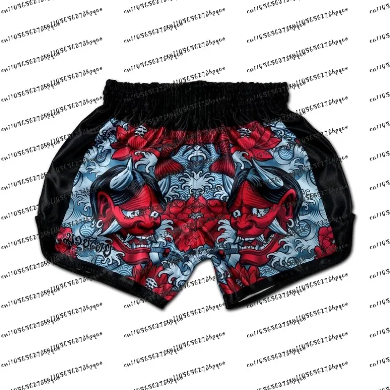 

Men's Muay Thai Shorts Japanese Oni Print Boxing Trunks MMA Fight Training Sportswear Breathable Kickboxing Gym Fitness Boxong