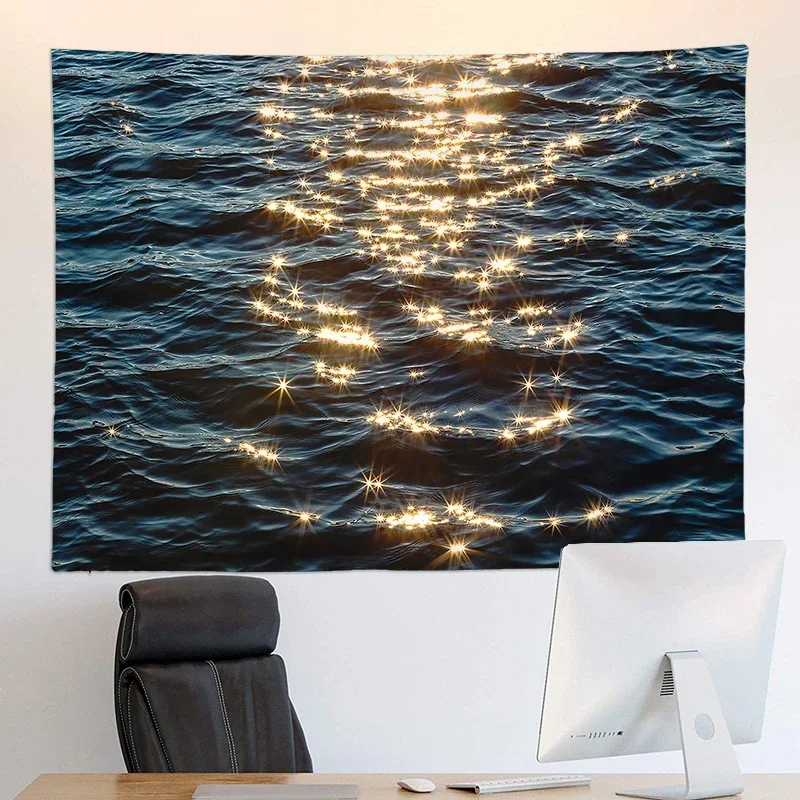 Shimmering Sea Surface Scenery Vacation Tapestry River Tapestry Wall Decor  Bedroom Decoration Tapestry Bedding Room Decorative