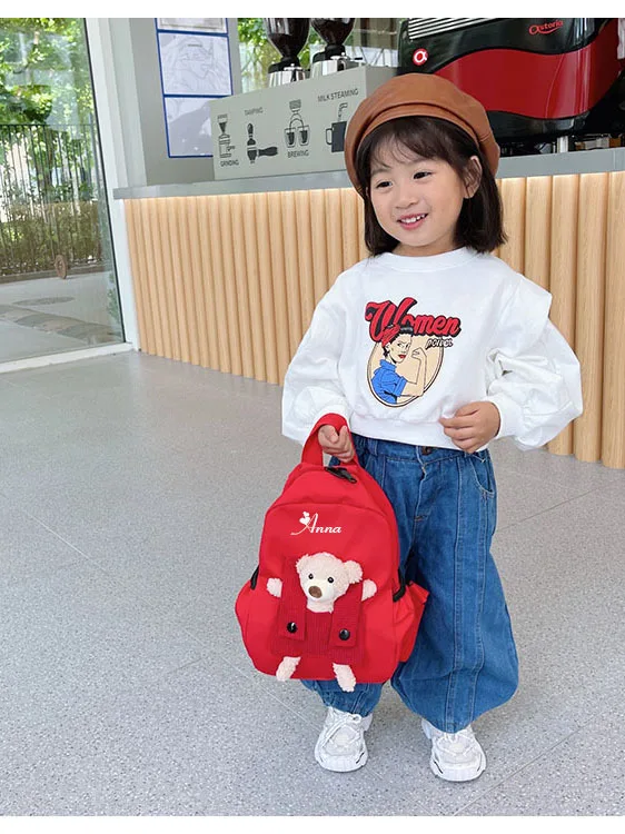 Mochila bonito da criança do nome personalizado para meninas, mini mochila feita sob encomenda da menina do bebê para brinquedos das meninas da criança 2 3 4 5 6 anos de idade