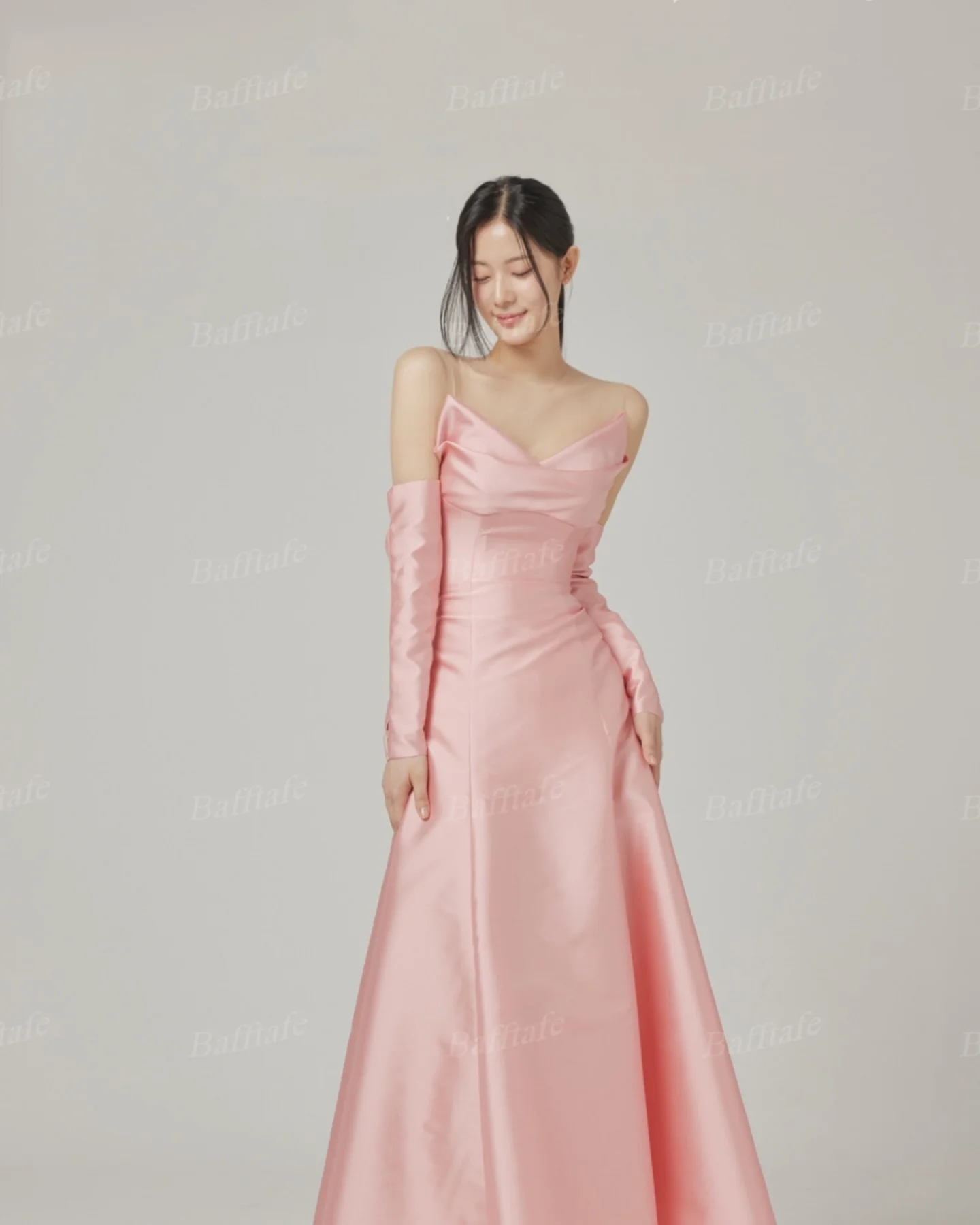 Bafftafe Customized Satin Korea Prom Dresses Sheer O-Neck Detchable Sleeves A Line Formal Party Gowns Floor Length Evening Dress