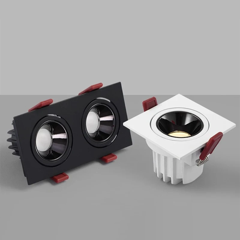 Double Head Square LED Downlight, luz redonda de teto, holofotes embutidos para sala de estar e quarto, luminária, 85-265V