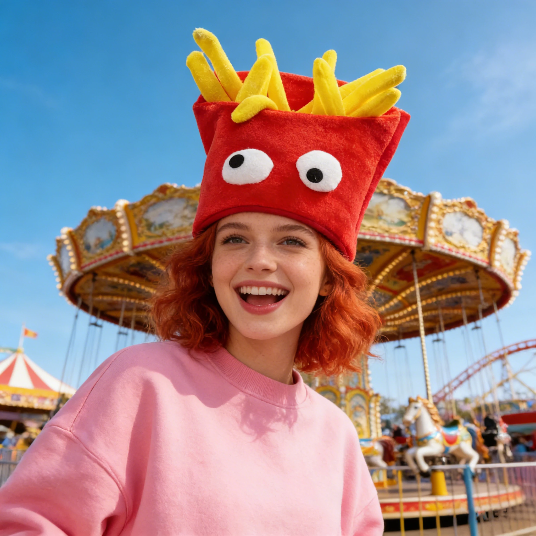 Funny French Fries Plush Hat with Googly Eyes Novelty Cosplay Party Costume Headwear.