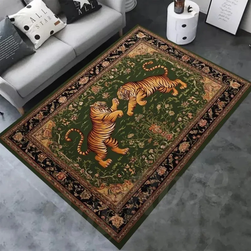 VIKAMA Non-slip Tiger Art Asian Vintage Rug, Soft Shaggy for Living Room Bedroom Decor