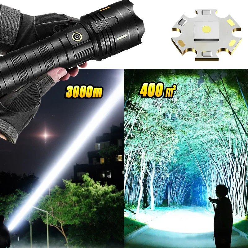 10000mAh Super Big Flashlight USB Rechargeable 30W Most Strong LED FlashLight Long Range Torch Zoom Camping Hunting Lantern