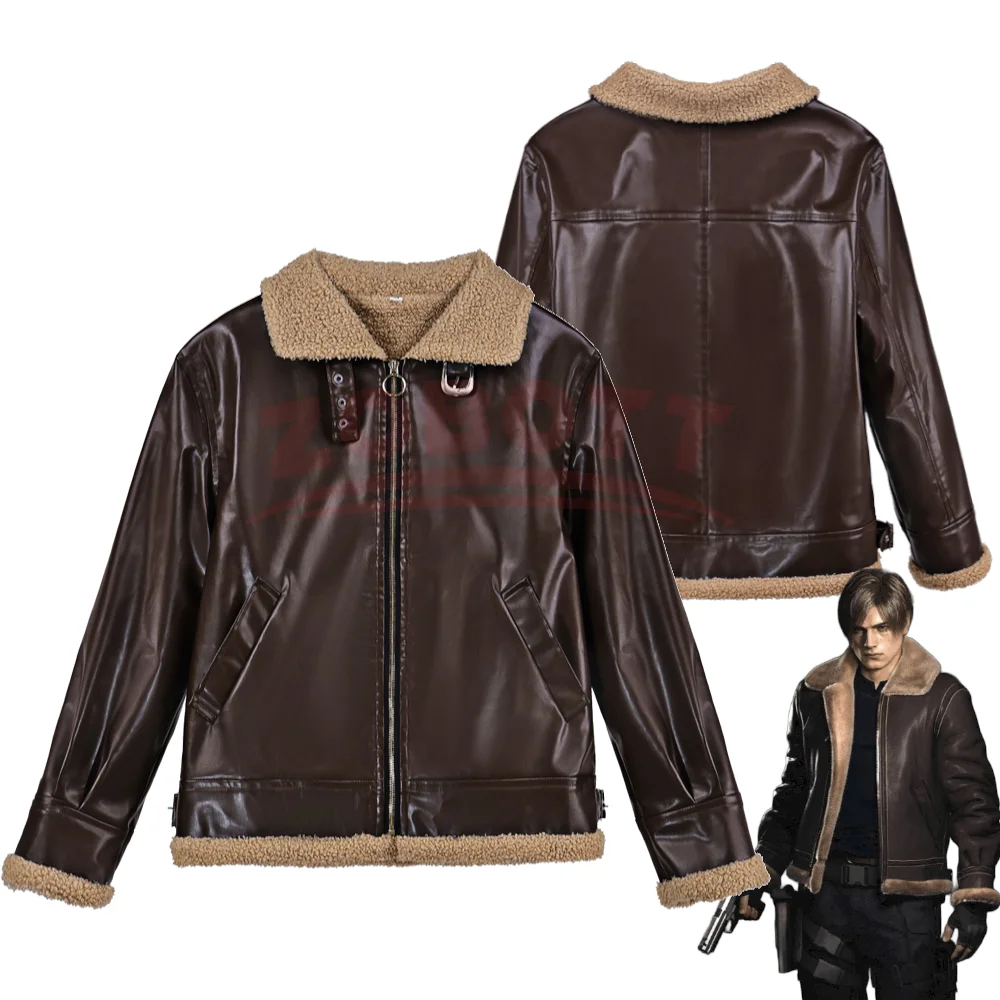Disfraz de Cosplay de Leon Scott Kennedy del Juego Biohazard Resident Remake, Chaqueta de Cuero Sintético para Juego de Rol