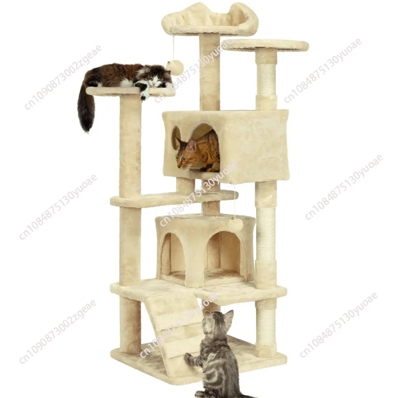 Cat Tree with Hammock and Scratching Post Tower, cat House, Cat Toys Tower, K02, Beige, Dark Grey, Light Grey