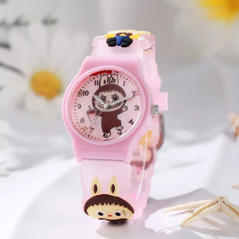 ساعة أطفال من Labubu كارتونية ثلاثية الأبعاد بحزام سيليكون للفتيات كوارتز للأطفال هدية عيد ميلاد لطلاب المرحلة الابتدائية Labubu·