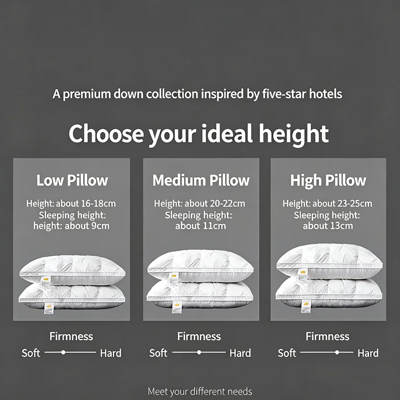 Goose Down Pillow 48x74cm 2pcs Cervical Sleeping Pillows Luxury Antibacterial 100TC Cotton Comfortable Soft Pillow For Adults