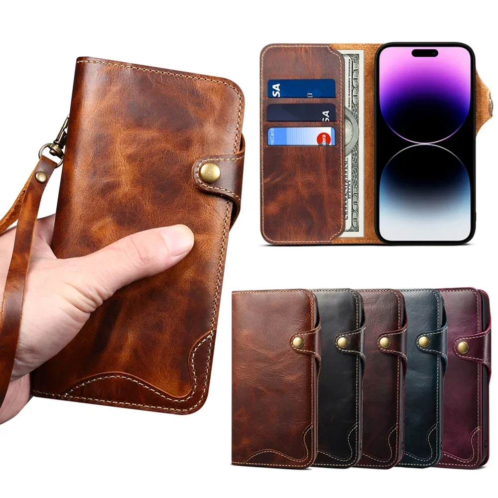 

Luxury Genuine Leather Phone Cover for iPhone XS Max XR 7 8 6S SE Shockproof Wallet Case For iPhone 16 15 14 13 12 Pro Max Plus