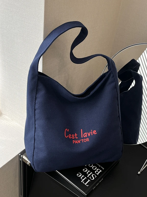 2025 New Simple Style Underarm Bag Artistic Small Audience Large Capacity Commuting Single Shoulder Bag Letter Print Tote Bag