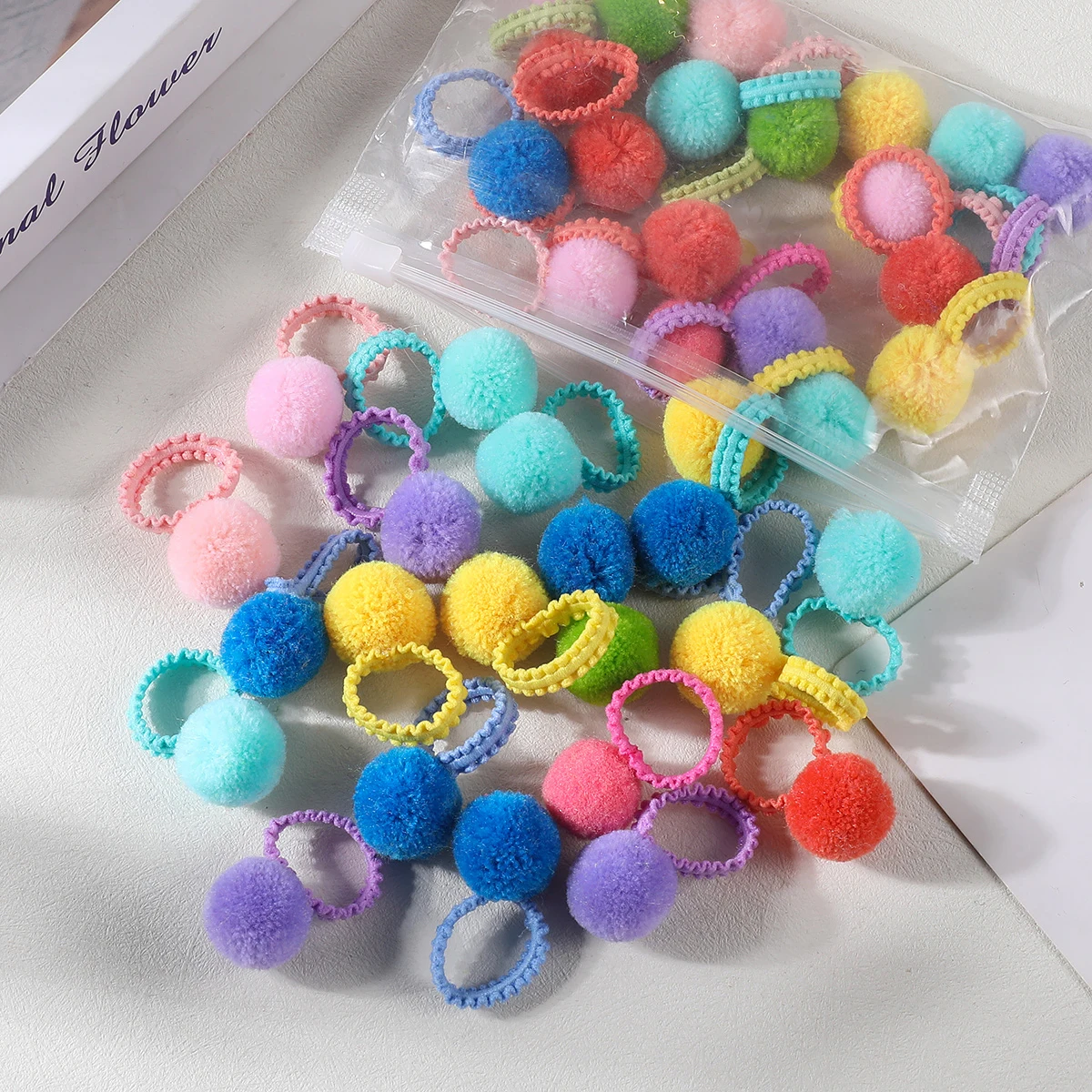 20Pcs Girls Colorful Plush Ball Elastic Hair Bands Kids Hair Ropes Ties Ponytail Rubber Bands Headwear Hair Accessories Gift