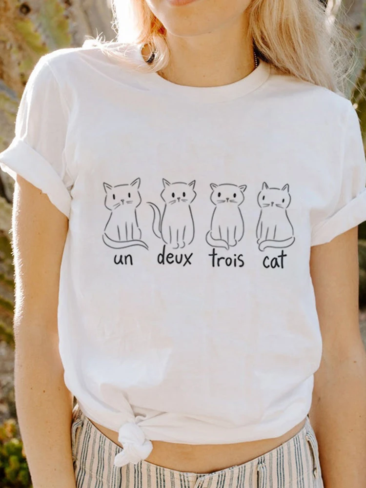 Женская модная повседневная футболка с принтом веселого кота 90-х годов, Женская Базовая футболка с коротким рукавом и принтом.