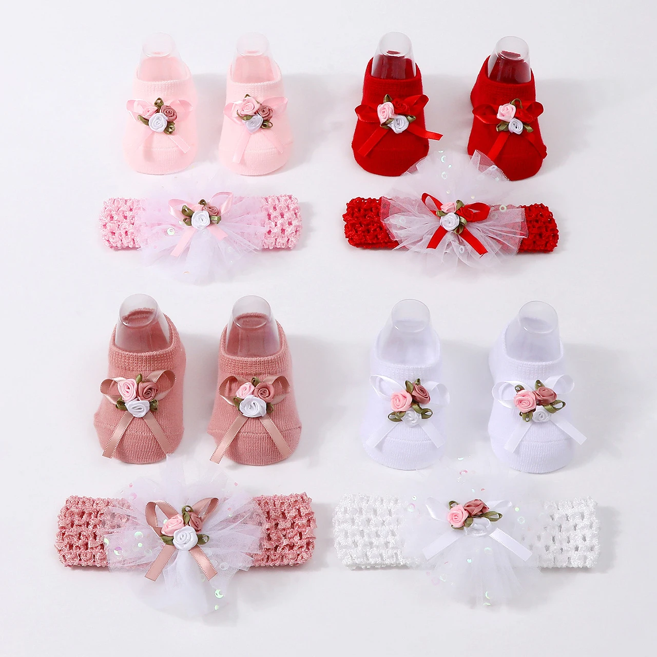  2PCS Baby Headband Socks Set Lace Bow Hairband Soft Cotton Newborn Floor Sock Girls Newborn Headwear Kids Hair Accessories