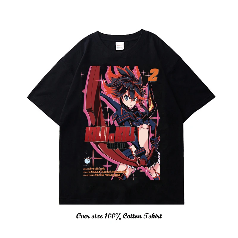 Camiseta con estampado gráfico de Kill la Kill para hombre y mujer, camisa de manga corta con cuello redondo de algodón, talla grande, Estilo