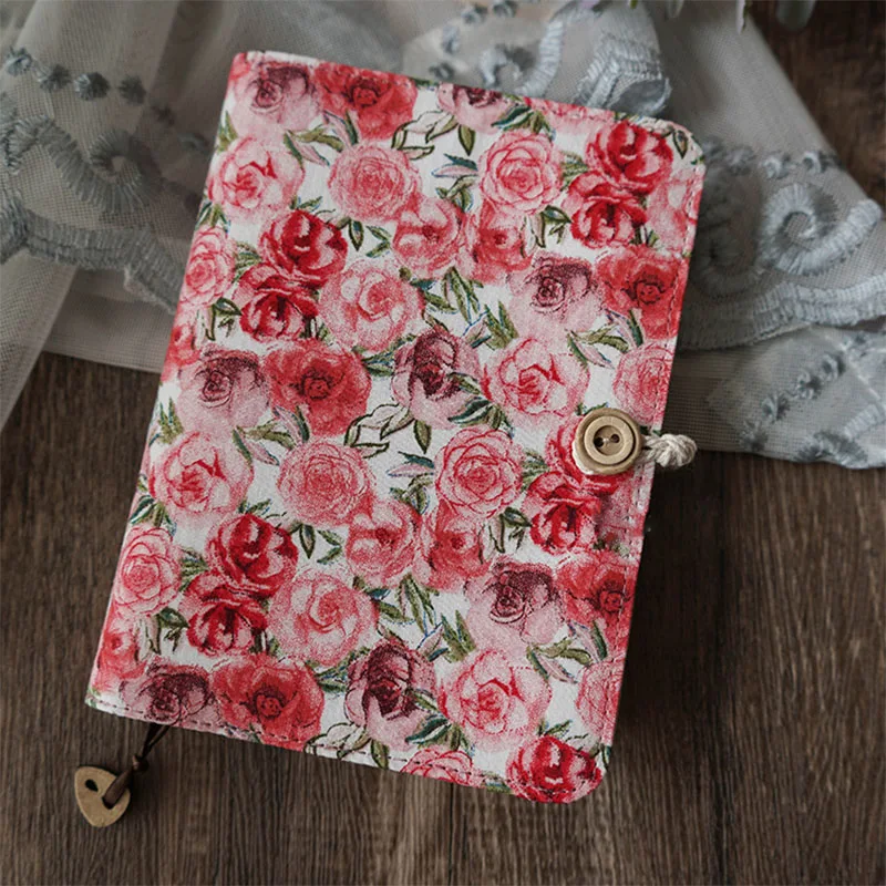 Cotton Red Rose Journal Notebook Loose Leaf A5 / A6 Binder Notebook Diary Cover Artist Moterm Ring Planners Notepad Girl Gifts