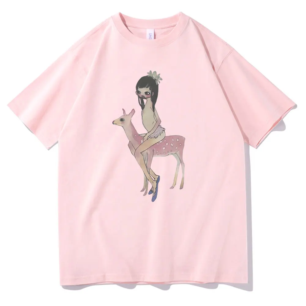 Yoshitomo Nara Aya Takano Grunge Girl Riding Pink Deer Art Baby Graphic T-shirts Men Women Cartoon Funny Tees Oversized Tshirt