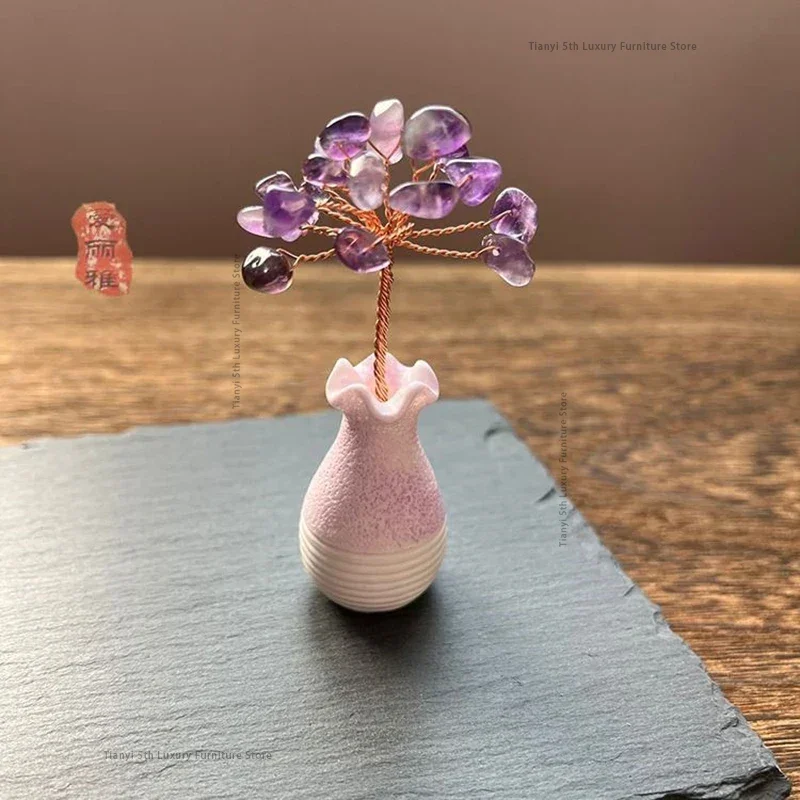 

Мини-миниатюры из натурального хрусталя, ваза для украшения рабочего стола, фигурки, милые эстетические украшения для комнаты, домашний декор, поделки Estatua FYFM