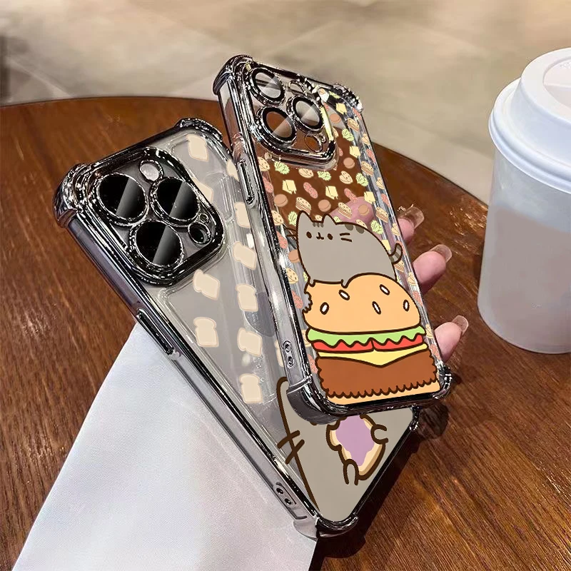 Cute P-Pusheens Cat Plating Phone Case For Xiaomi Redmi 15A A7 15 A3 15C 14C A1 Note 15 14 13 12 Pro Plus 4G 5G Anti Fall Airbag