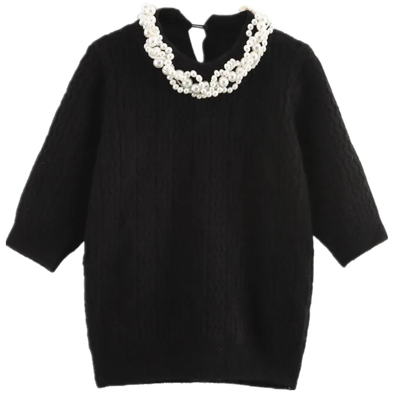

Faionable Knitted Sweater Jewelry Ne Decor Design Winter Commute Sle round Ne Regular Length Overhead Wearing Women's...