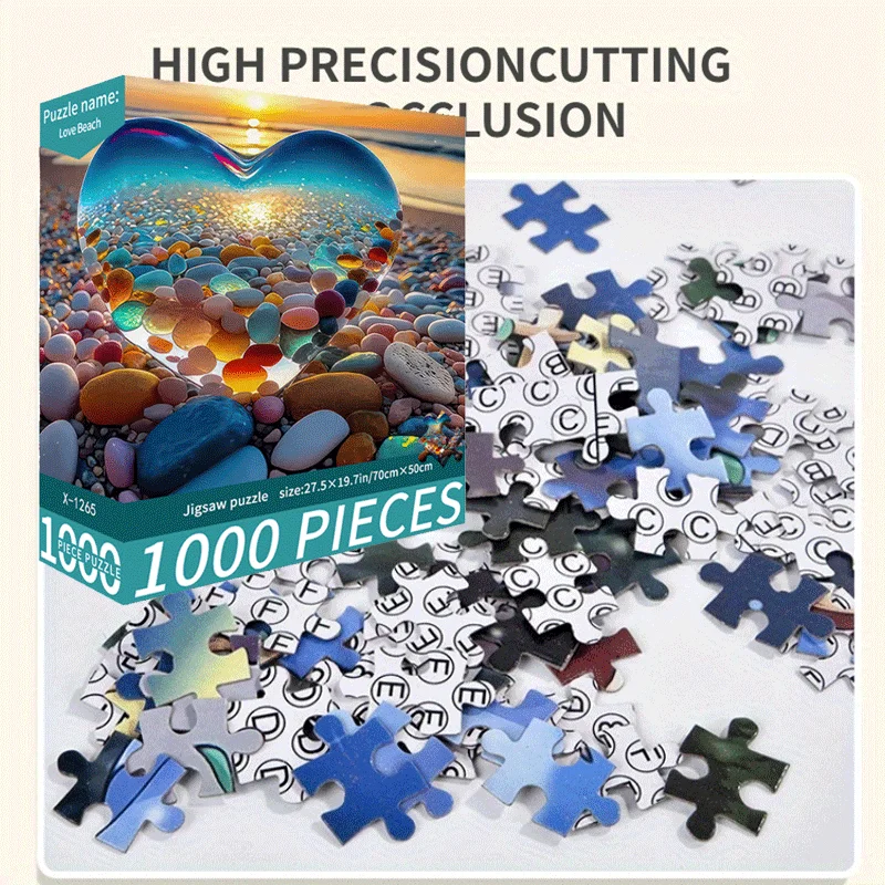 هدايا عيد الميلاد للبالغين: أحجية الصور المقطوعة للبالغين مكونة من 1000 قطعة: أحجار قلب على الشاطئ، مقاس كبير 70 × 50 سم (27.5 × 19.7 بوصة) #4