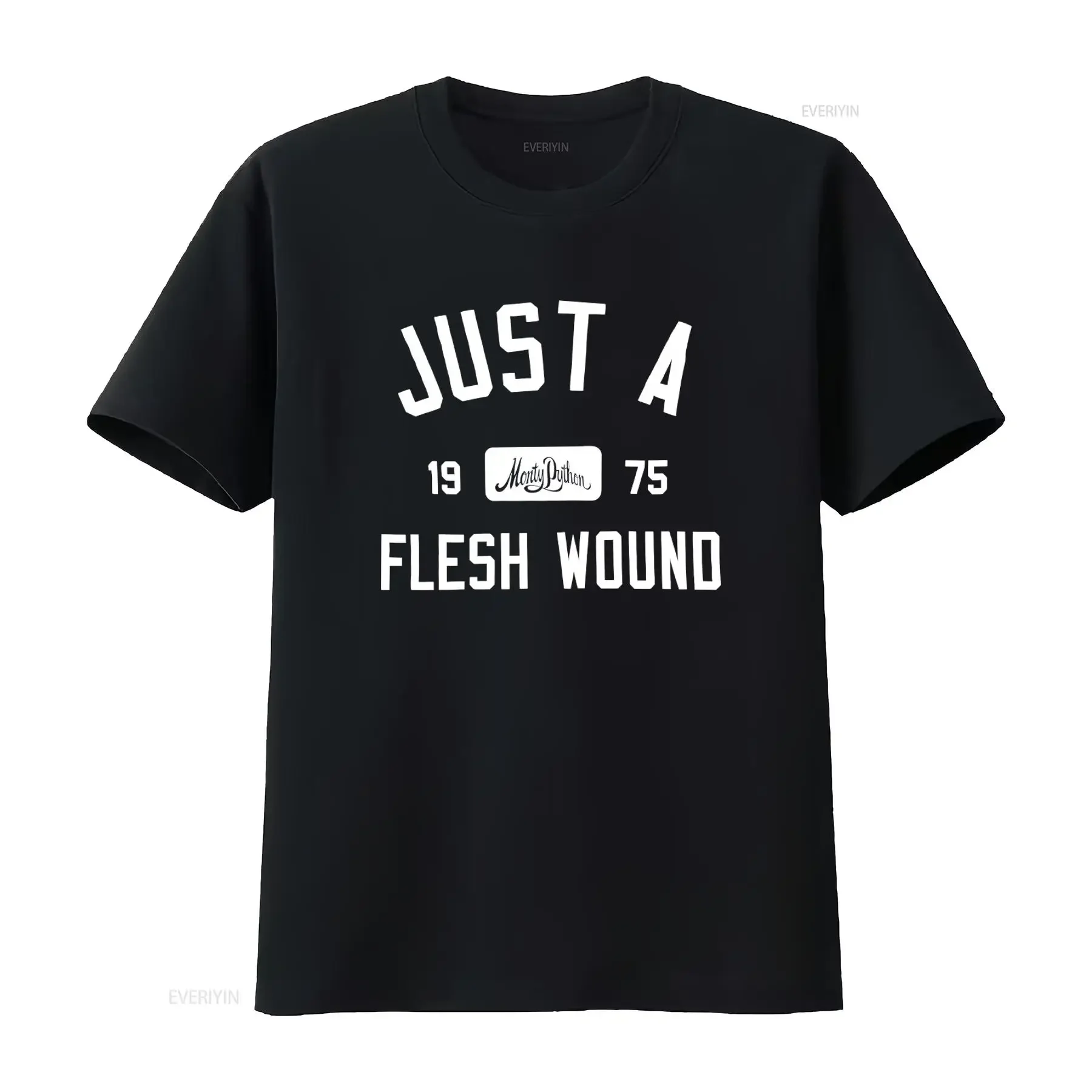 Monty Python Men's Gray T Shirt JUST A FLESH WOUND Official Cotton Blend 1975 Design vintage Washed Comfortable Slightly Casual