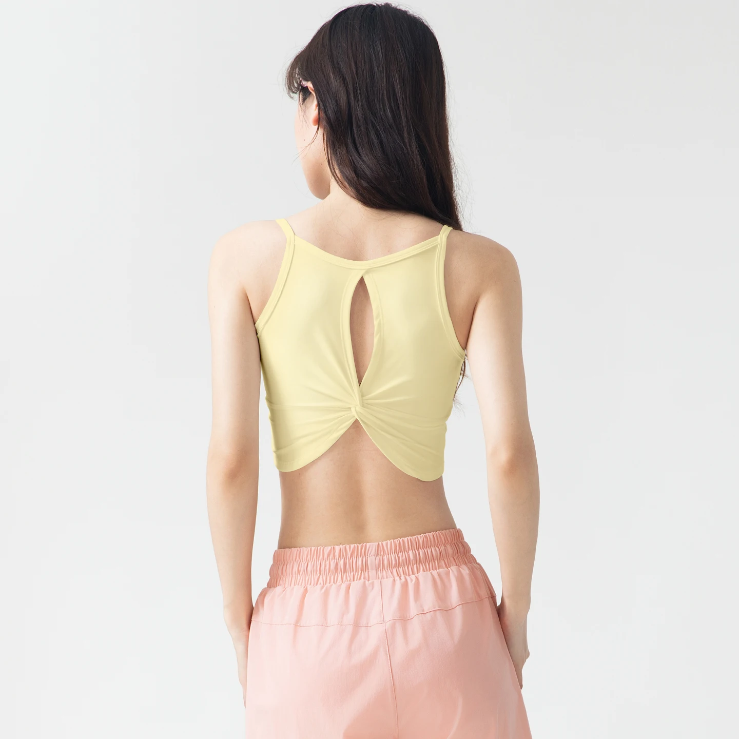 Women U-Neck Cutout Back Padded Crop Tank Top Sleeveless Quick Dry Yoga Running Fitness Sports Vest