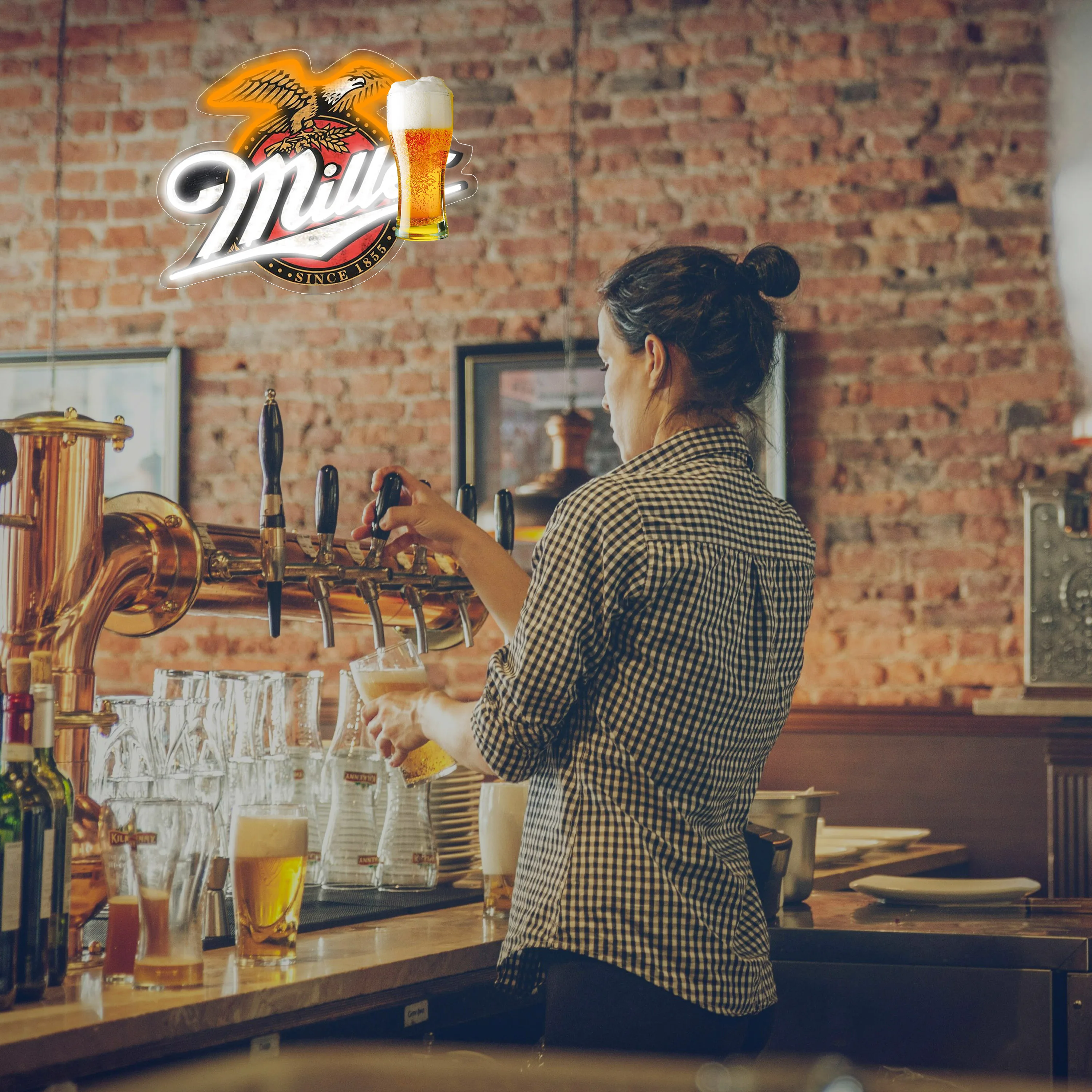 قطعة واحدة من لافتة شريط النيون Millers Lite للحانات المنزلية وفتحات الرجل - نيون البيرة الأصلي، الهدية النهائية لمحبي البيرة