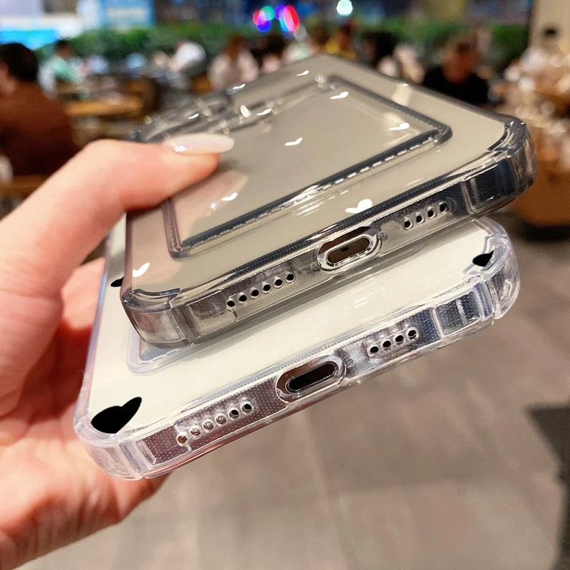 Hülle für iPhone 18 17 16 15 14 13 12 11 Pro Max Schwarz Weiß Herz Transparente Handyhülle für iPhone 16 Plus Brieftasche Kartenfach Hülle – Detail 6