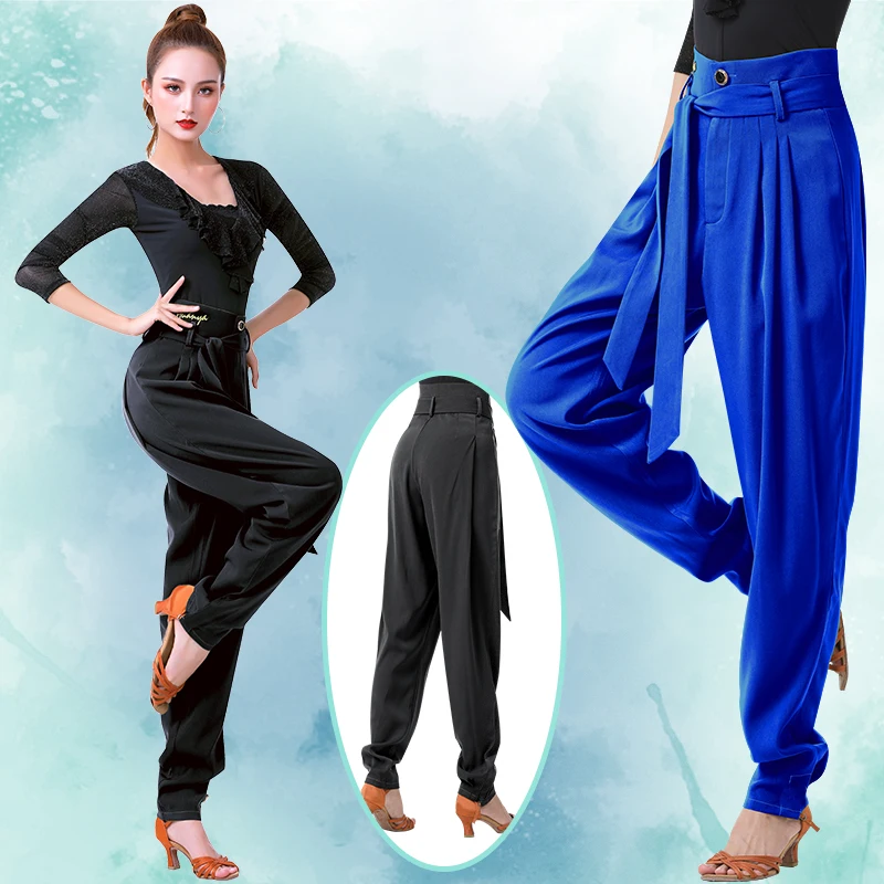 New Fashion Latin Dance Pants Adult Ballroom Practice Wear High Waist Trousers Wide-Leg Cha Cha Tap Dancing Training Pants Women