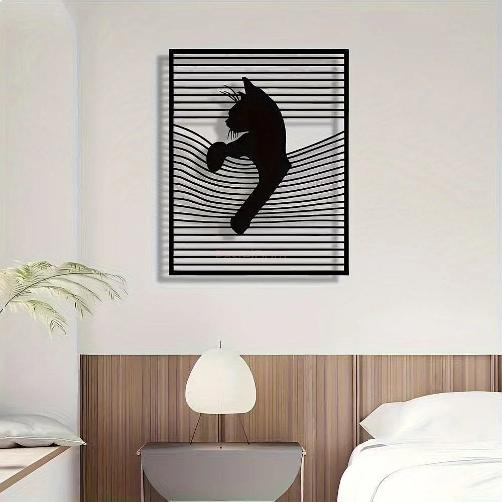 Cross-border Hot Selling Abstract Cute Cat Art Metal Restaurant Living Room Sofa Wall Decor Painting