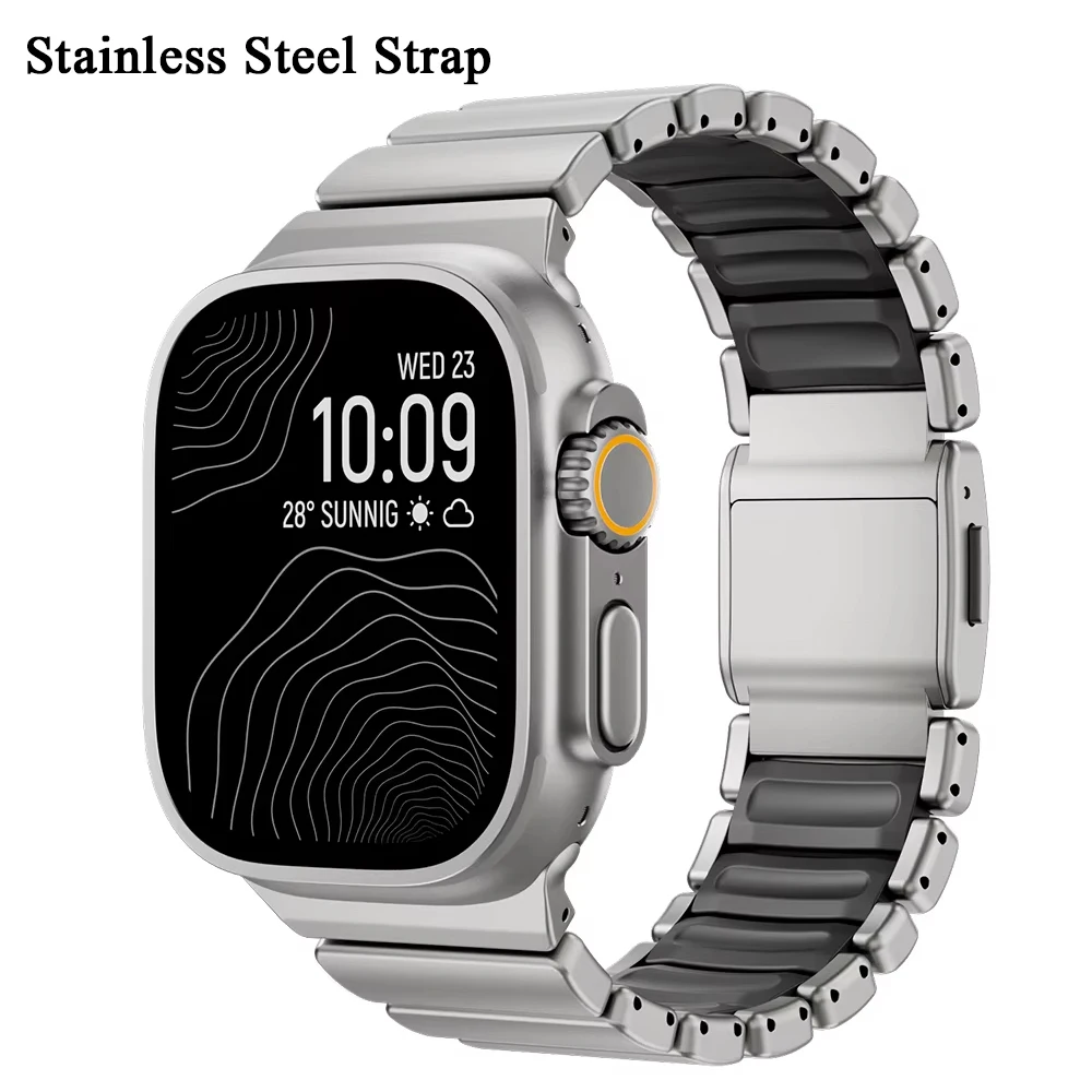 

Ремешок из нержавеющей стали для Apple Watch Ultra 3 11 10 9 8 7 SE 6, силиконовый магнитный браслет, металлический ремешок IWatch 42 мм 44 мм 45 мм 46 мм