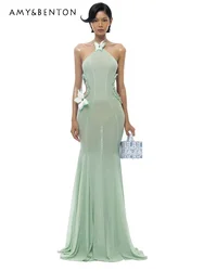 French Graceful High Sense Three-dimensional Butterfly Halter Hollow Out Maxi Dress Sexy Backless Fishtail Dress Evening Dresses