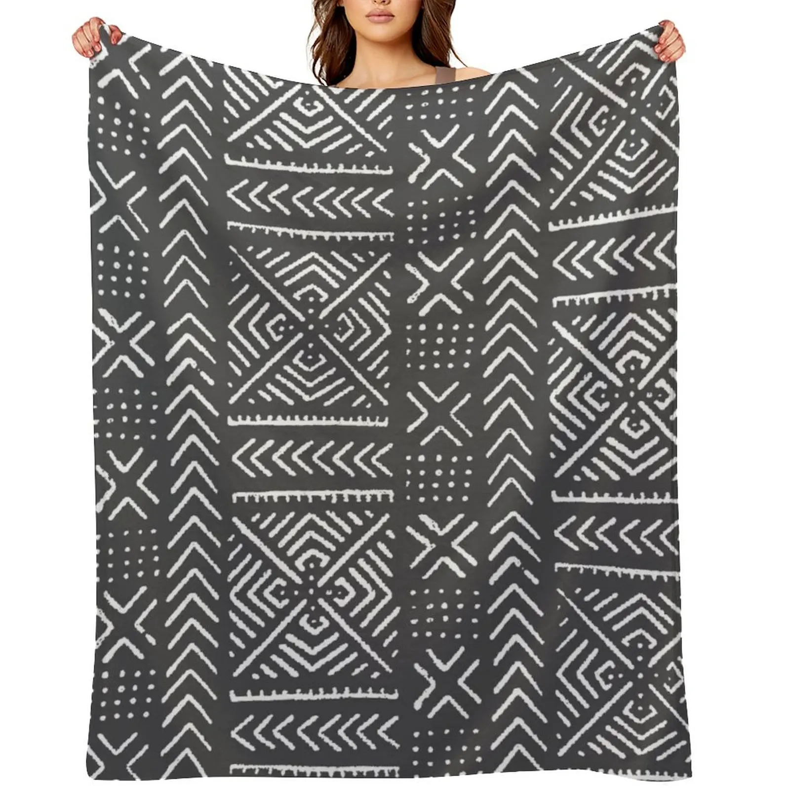 

Line Mud Cloth // Charcoal Grey Throw Blanket Shaggy Sleeping Bag funny gift Thermals For Travel Blankets