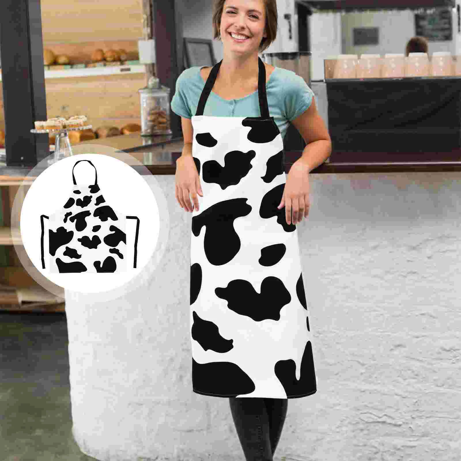 

Cow Apron Chef Pattern Cooking Kitchen Bbq Waterproof Baking Pure Cotton Housework Aprons