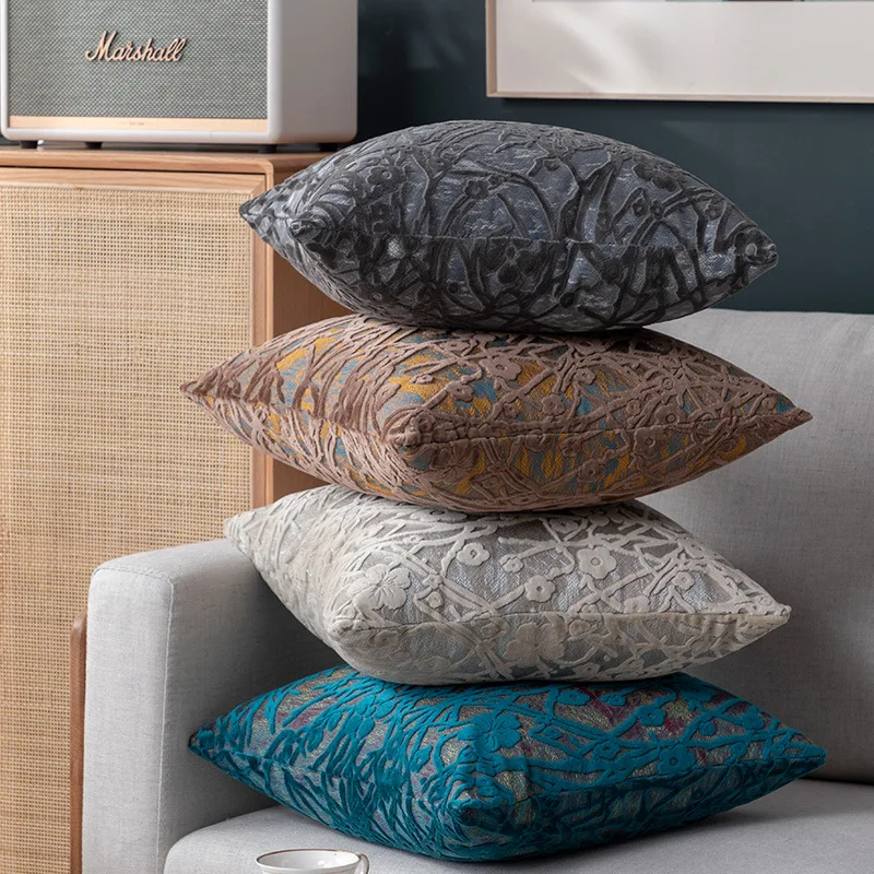 Nordic Style Cut Velvet Throw Pillow Cover 45x45cm, Decorative Cushion for Bed, Sofa, Couch or Living Room