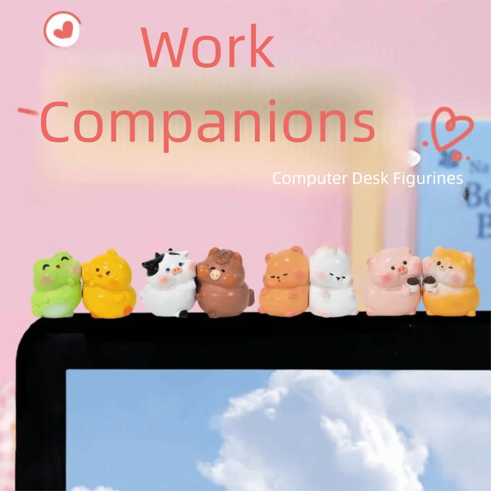 8pcs/set Desk Ornament Computer Monitor Decoration Computer Display Cattle Screen Animal Model Cartoon Rabbit