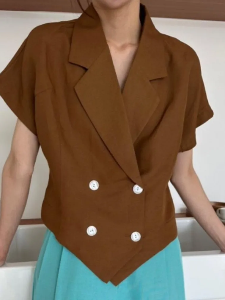 

Chic ort Sve Suit Jaet Women's Commute Simple Sle Double Breasted Flip Collar Ele Lady Coat Pure Color Slim Fit