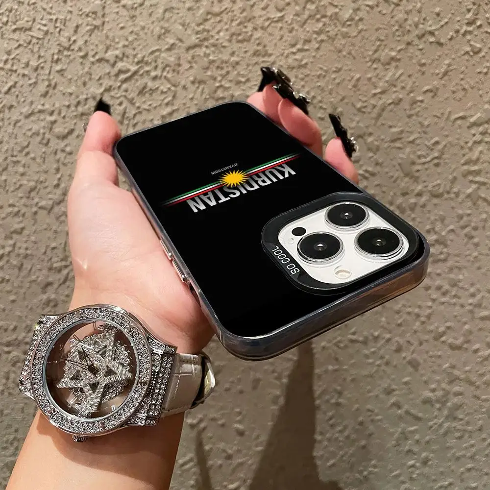 كردستان العلم المحمول قضية الهاتف الخليوي آيفون 17 16 15 14 13 12 11 X XR XS 8 7 برو ماكس زائد شفافة اللون غطاء جميل #4