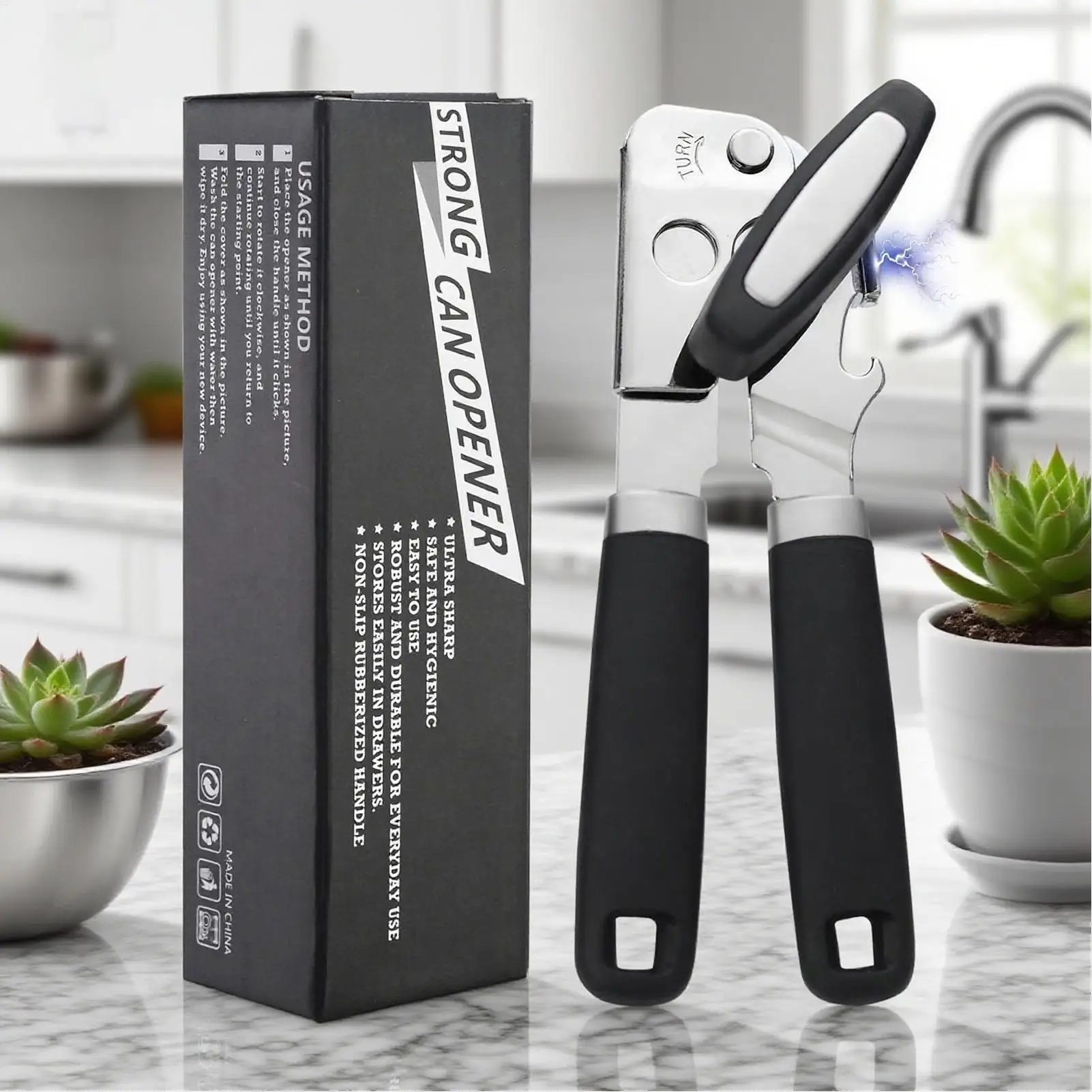 

Tin Opener Heavy Duty Can Openers For Seniors Magnetic Grippers Tools With Non-Slip Handle Lid Remover For Kitchen Canning