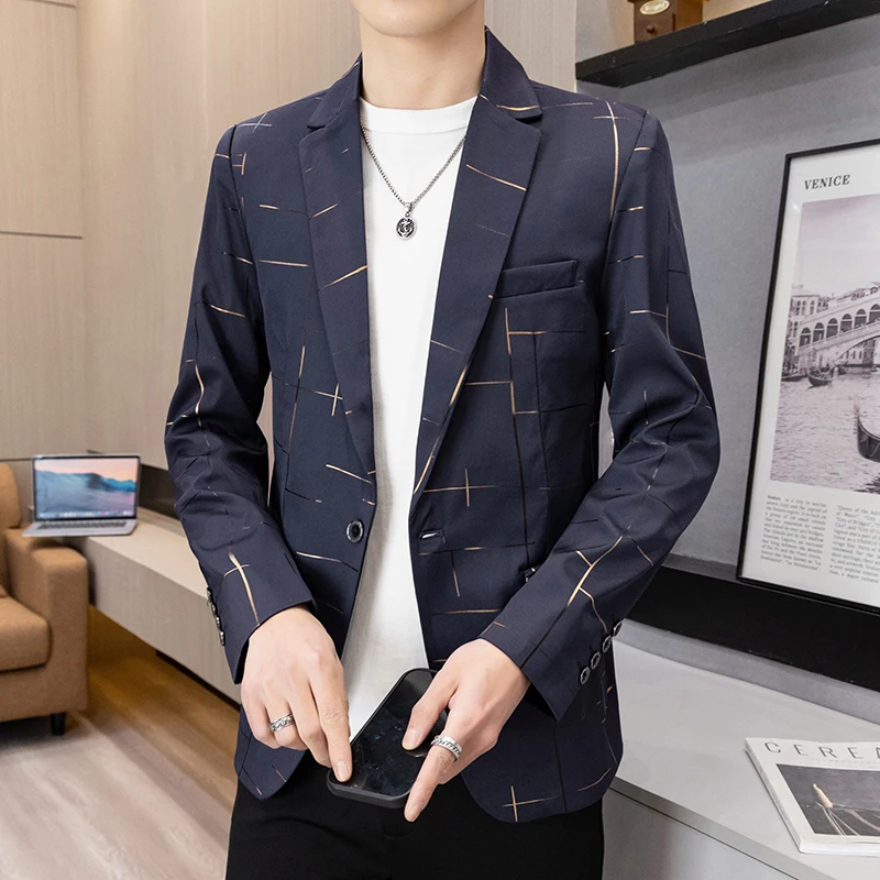 

Spring Autumn New Men's Blazer Gradient Color Gold Bronzing Pattern Slim Fit Casual Fashion Suit Coat For Daily Wear