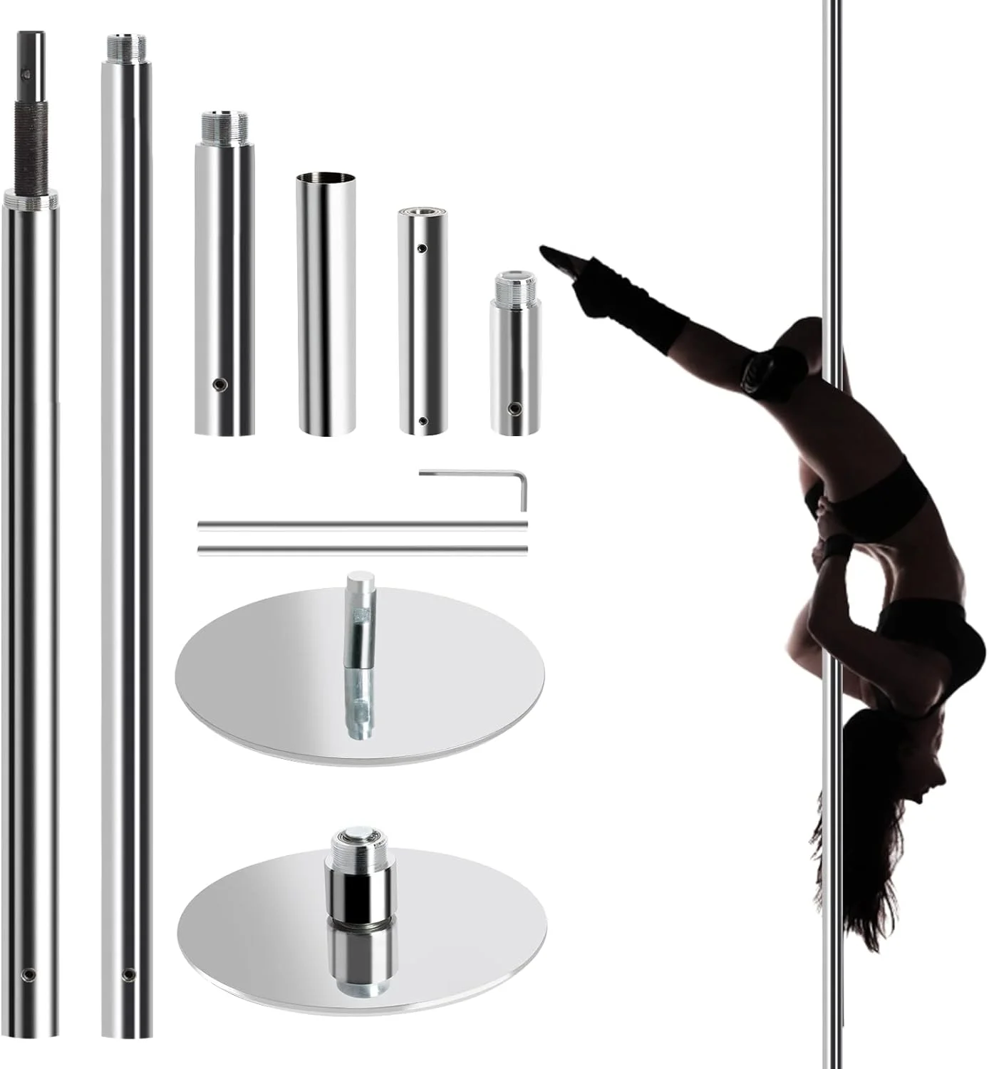Professional Dance Bar Pole Dance Bar Static and Swivelling up to 200 kg Capacity Chrome Steel for Fitness Exercises Club Party
