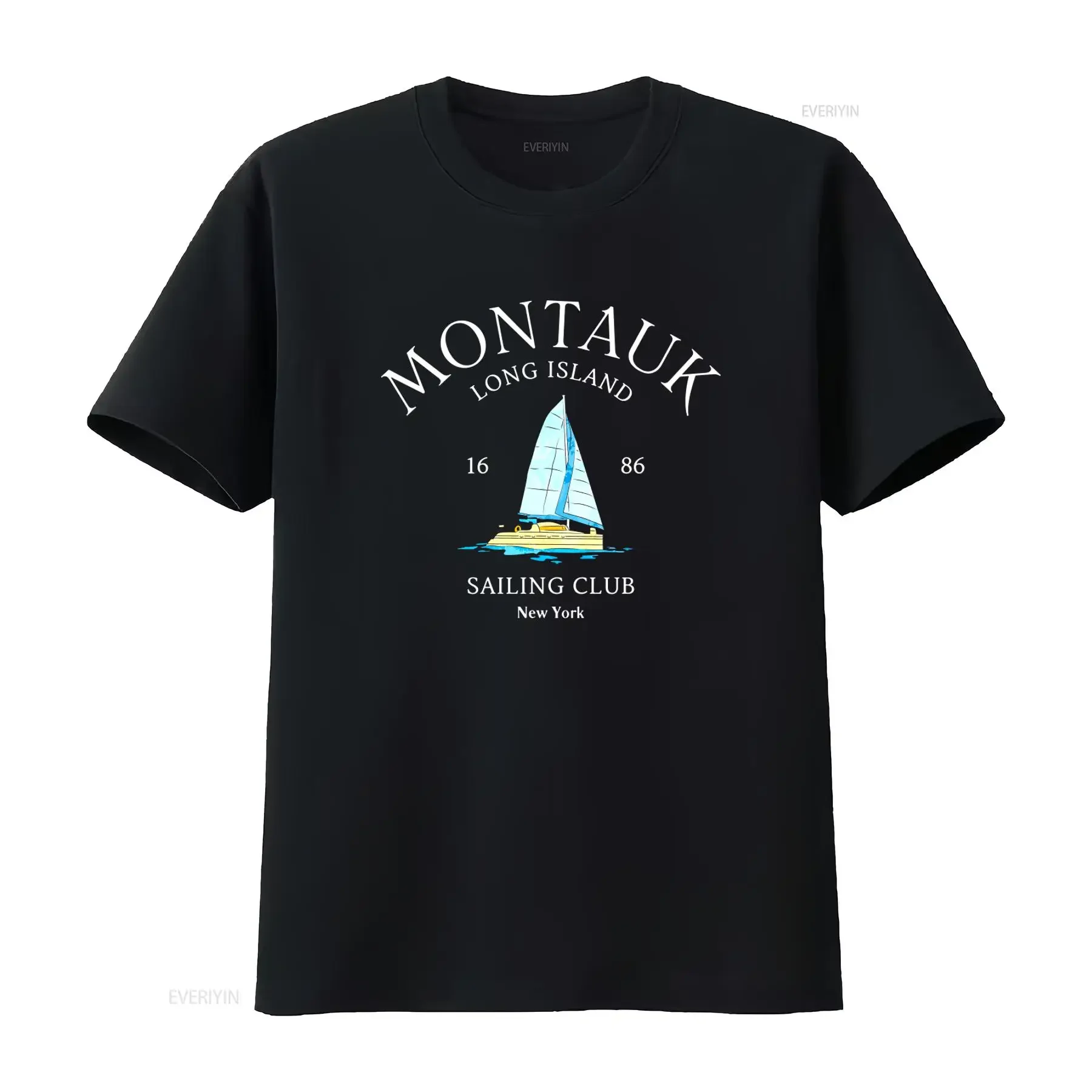 Montauk Long Island Sailing Club T shirt Soft Comfortable with Sailboat Print vintage Washed Stretched graphic homme
