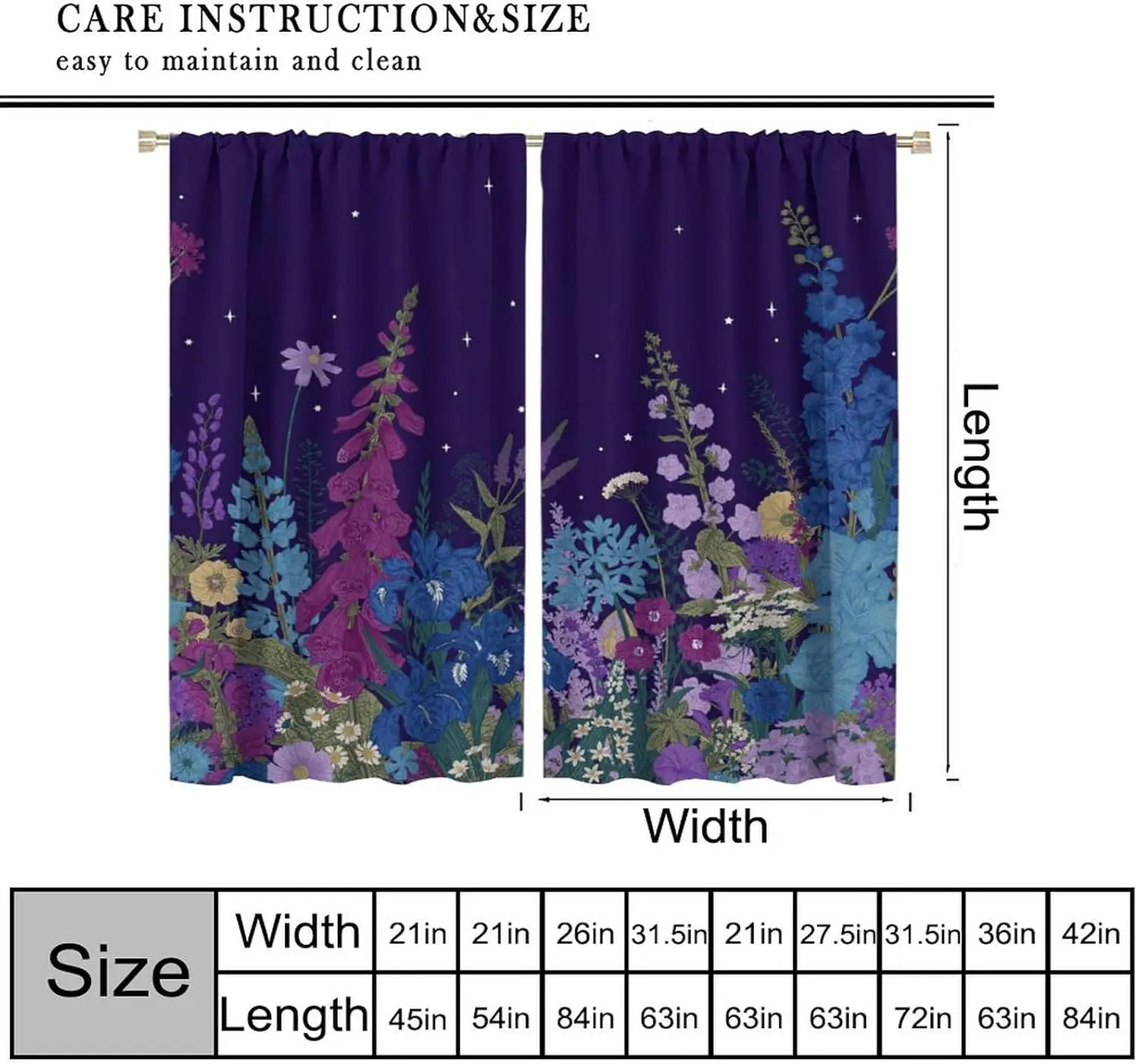Luxury Floral Botanical Curtains Pair Set Deep Purple Window Drapes Romantic Garden Starry Night Living Room Bedroom Home Decor