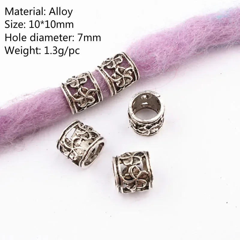 5Pcs/bag Metal Decor Beaded Headdress Hair Ornament Braid Accessories African Dreadlocks Large Hole Beads Braiders Styling Tools