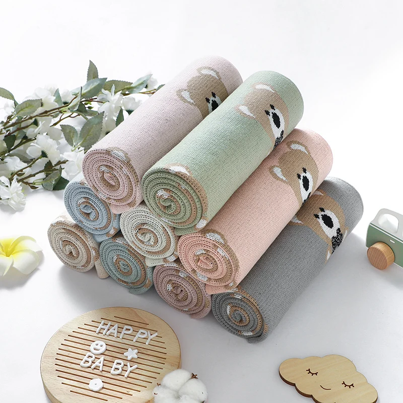 Baby Blanket Cotton Knit Newborn Boys Girls Bedding Quilt 90*70CM Stroller Swaddle Wrap Super Soft Cute Cartoon Bear Sleep Plaid