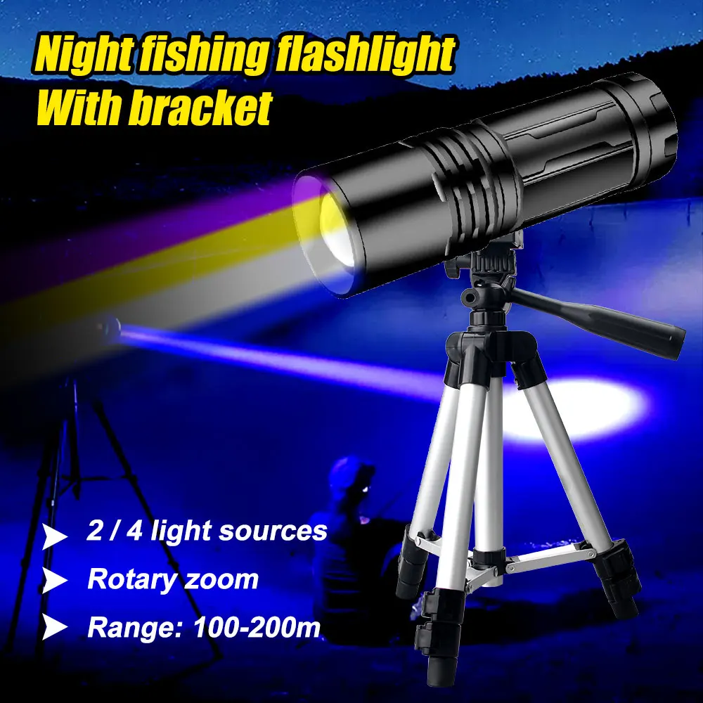 2/4 Colors LED Fishing Searchlight USB Rechargeable Outdoor Handheld Spotlights Hunting Boating Camping Flashlight With Bracket